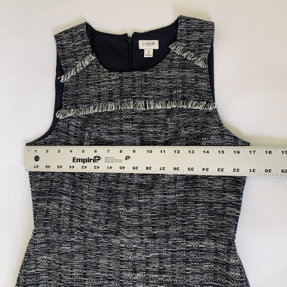 J Crew Dress Women 4 Navy Blue Metallic Tweed Sheath Fringe Career Preppy Office - Picture 8 of 12